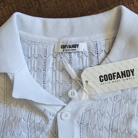 NWT! Coofandy Knit Short Sleeve Botton Up Polo Shirt, L, White - Picture 5 of 7